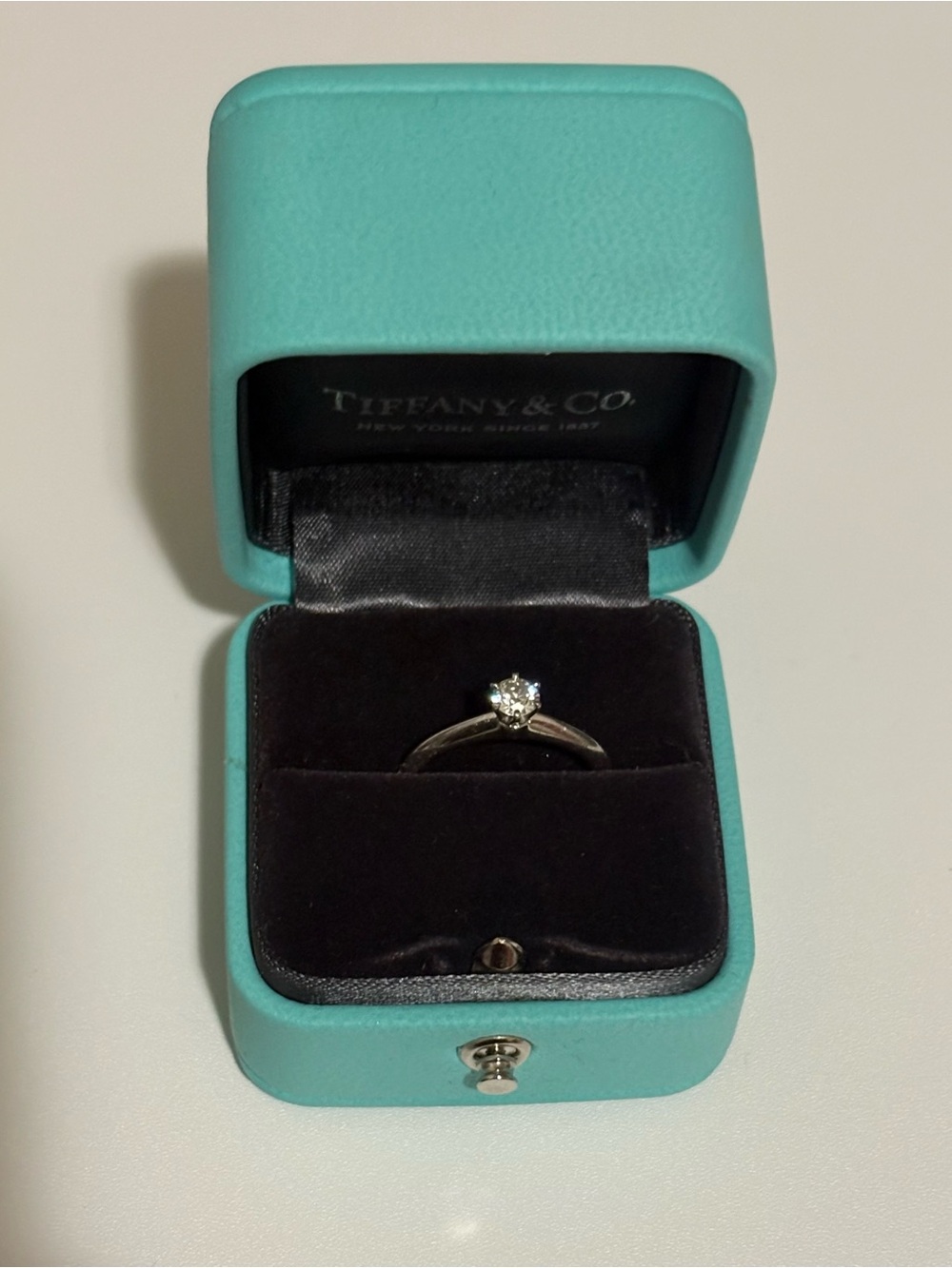 Tiffany & Co. Silver Solitaire Ring with Tiffany Blue Box